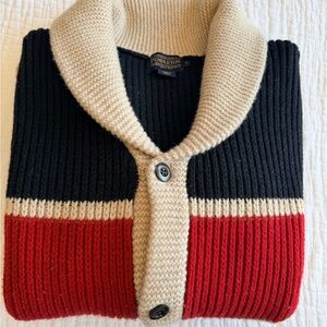 Pendleton Men’s Shawl Collar Colorblock Sweater - Red/Black/Cream